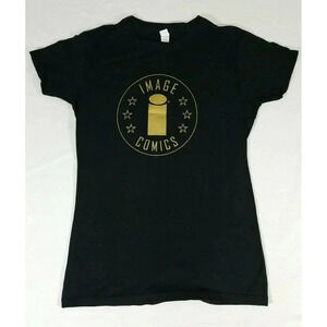 Image Comics Black with Gold Print Womens Short Cap Sleeve Shirt Size L NWOT